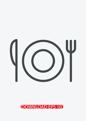 Fork and spoon icon, plate icon, Vector