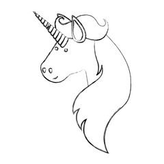 monochrome blurred silhouette of face side view of male unicorn and long mane vector illustration