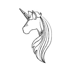 monochrome blurred silhouette of faceless side view of unicorn and long striped mane vector illustration