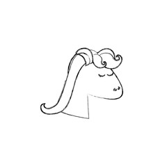monochrome blurred silhouette of face side view right of female unicorn with closed eyes vector illustration