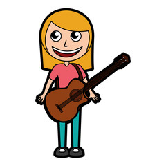 cute blond women guitar cartoon vector graphic design