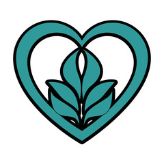 heart with leaves icon over white background colorful design vector illustration