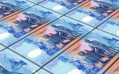 Thai baht bills stacked background. 3D illustration