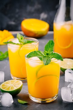 Fresh summer mango cocktail with lime and mint