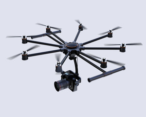 Octocopter flying in the sky. 3D rendering image