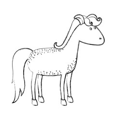 monochrome blurred silhouette of cartoon horse with freckles and standing vector illustration