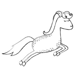 monochrome blurred silhouette of cartoon horse with freckles and jumping vector illustration