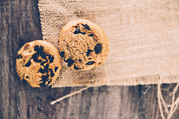  Chocolate chip cookies on old wooden table