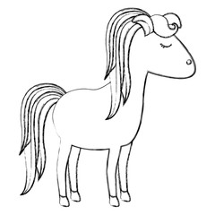 monochrome blurred silhouette of cartoon female horse with striped mane and tail vector illustration
