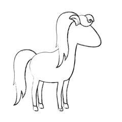 monochrome blurred silhouette of cartoon faceless female horse with mane and tail vector illustration