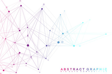 Obraz premium Geometric graphic background molecule and communication. Big data complex with compounds. Perspective backdrop. Minimal array. Digital data visualization. Scientific cybernetic vector illustration.