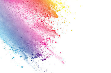 abstract color powder splatted on white background,Freeze motion of color powder explosion 