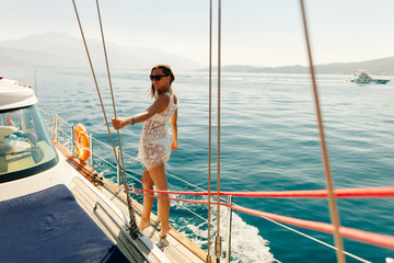 sexy woman sail on yacht