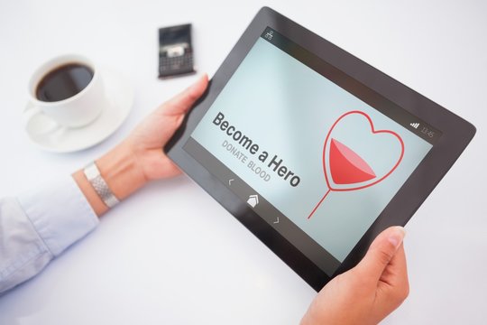 Composite image of man using tablet pc - Powered by Adobe