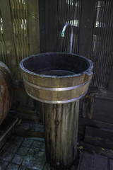 Wood washbasin  outdoor in urban of Thailand