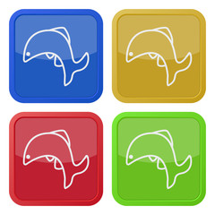Obraz premium four square color icons, jumping fish, dolphin