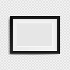 Blank photo frame on the wall. Realistic blank picture frame.