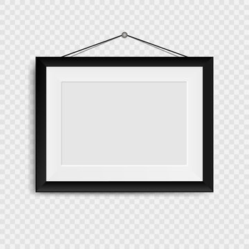 Blank photo frame on the wall. Realistic blank picture frame.