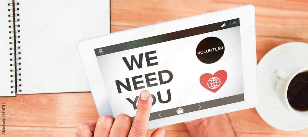 Poster composite image of we need you text with icons on screen