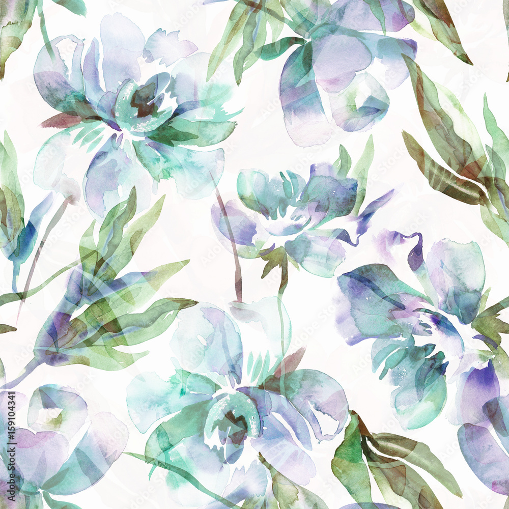 Wall mural peonies seamless pattern. watercolor background.