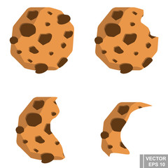 Set of oatmeal cookies with chocolate. Delicious dessert. Eat. Isolated on white background.