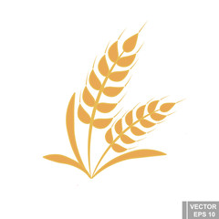 Wheat ears isolated on white background. Simple flat icon.