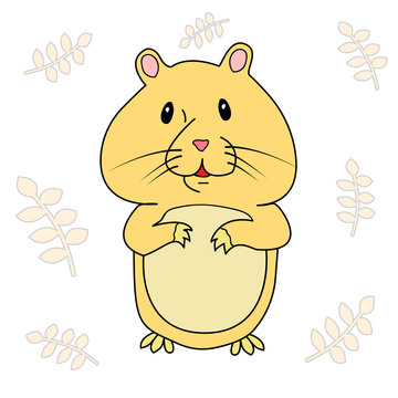 The hamster on the background of the spikelets. Vector isolated image. Icon. Mascot. For prints, posters, videos, mobile apps, web sites and print projects.