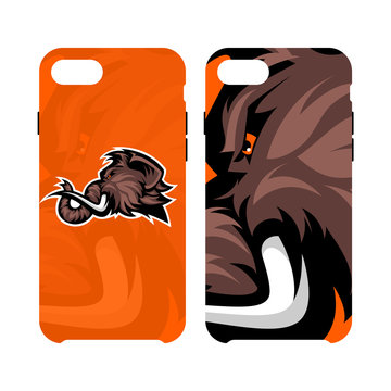 Furious woolly mammoth head sport vector logo concept smart phone case isolated on white background. 
Modern mascot team badge design. Premium quality wild animal cell phone cover illustration.