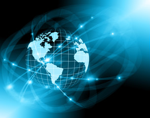 Best Internet Concept of global business. Globe, glowing lines on technological background. Wi-Fi, rays, symbols Internet, 3D illustration