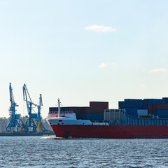 Red container ship