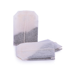Teabag on white background