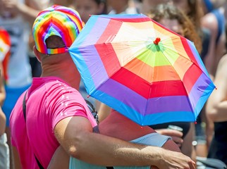 Unknown participants of the Tel Aviv Gay Pride parade 2017, a gay couple.