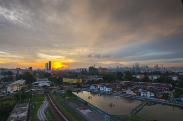 Obraz premium Panorama of Kuala Lumpur at sunset. Malaysia. Low light and vibrance color.