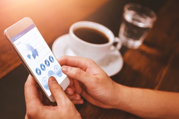 Composite image of blue graphics on white background