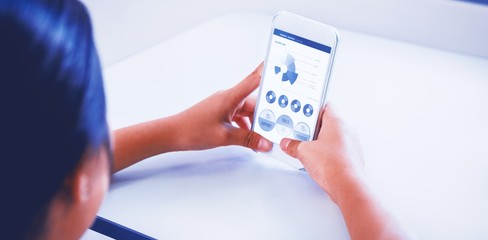 Composite image of blue graphics on white background