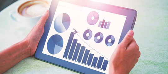 Composite image of blue graphics on white background