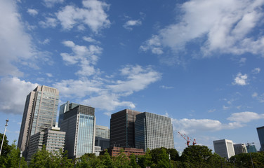 Fototapeta na wymiar 日本の都市風景・青空と雲（丸の内などのビル群）