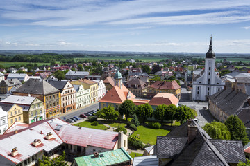 Summer View of Javornik Town from Jansky Hill (Jansky Vrch) Castle, Olomouc Region, Czech Republic.