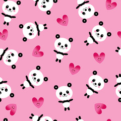 baby panda bears and hearts seamless pattern