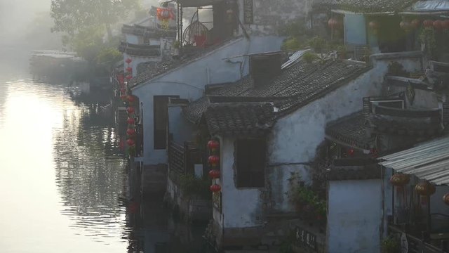 Traditional Chinese houses in XiTang Water Town,at dusk,shanghai,China.