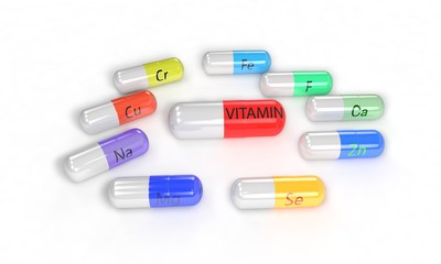 Vitamin concept on the white, 3d render