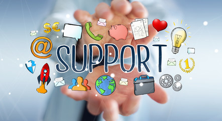 Businessman using hand-drawn support text presentation