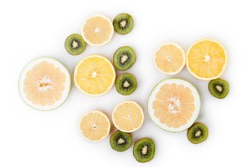 Fruit citrus food background slices on white