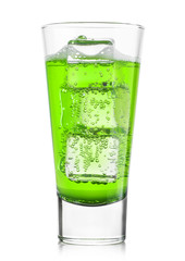 Glass of citrus green lemonade with ice cubes