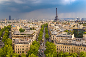 Paris city skyline view from Arc de Triomphe with Eiffel Tower, Paris, France