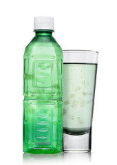 Bottle and glass of aloe vera health drink