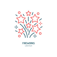 Fireworks line icon. Vector logo for event service. Linear illustration of firecrackers.