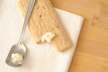 top view of butter on cracker