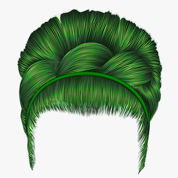 babette of hairs with pigtail green colors . trendy women fashion beauty style . realistic 3D . retro  hairstyle .