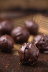 Closeup truffles in chocolate